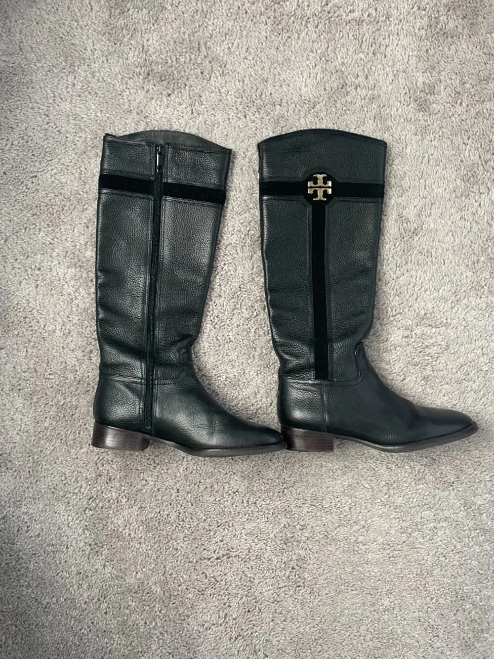 Tory Burch Black Pebbled Leather Tall Riding Boots